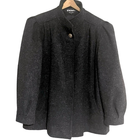 Vintage 80s Italian Wool Blend Pleated Hip Length Overcoat Blazer Plus 24W XXL - Picture 4 of 14